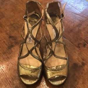 Gold metallic Jimmy Choo open toe sandals